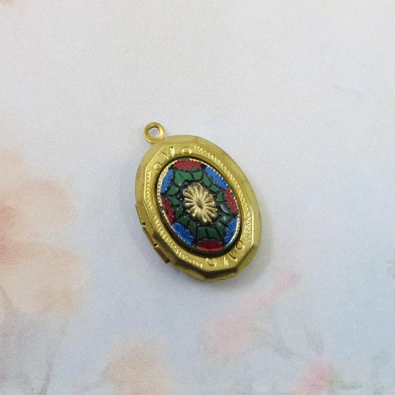 Vintage Brass Locket, Vintage Mosaic Locket, 1 piece