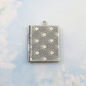 Book Locket, Brass Star Locket, Antiqued Sterling Silver, US Made, 1 piece