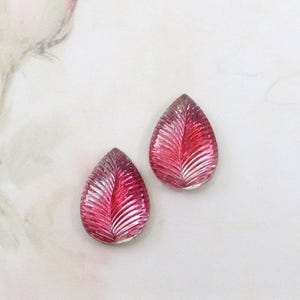 Vintage Glass Ruby Givre Teardrops, 18x13mm Pear Shape, RARE West Germany, 2 pieces