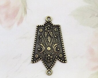 Antiqued Brass Connector, Medieval Drop, Art Deco Pendant, 32mm, 1 piece