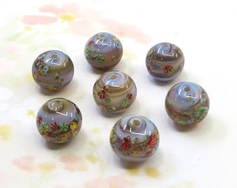 Vintage handgemaakte Japanse millefiori-glaskralen, ZELDZAME kleur, 9-10 mm, 2 stuks