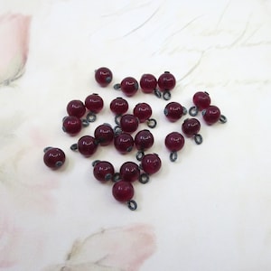Vintage 1930s Czech Glass Beads, Vintage Dark Cranberry Red Glass Beads, Original Wired Loops, 6mm, 12 pieces