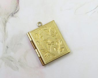 Book Locket, Butterfly Locket, Flower Locket, Raw Brass Locket, 1 piece
