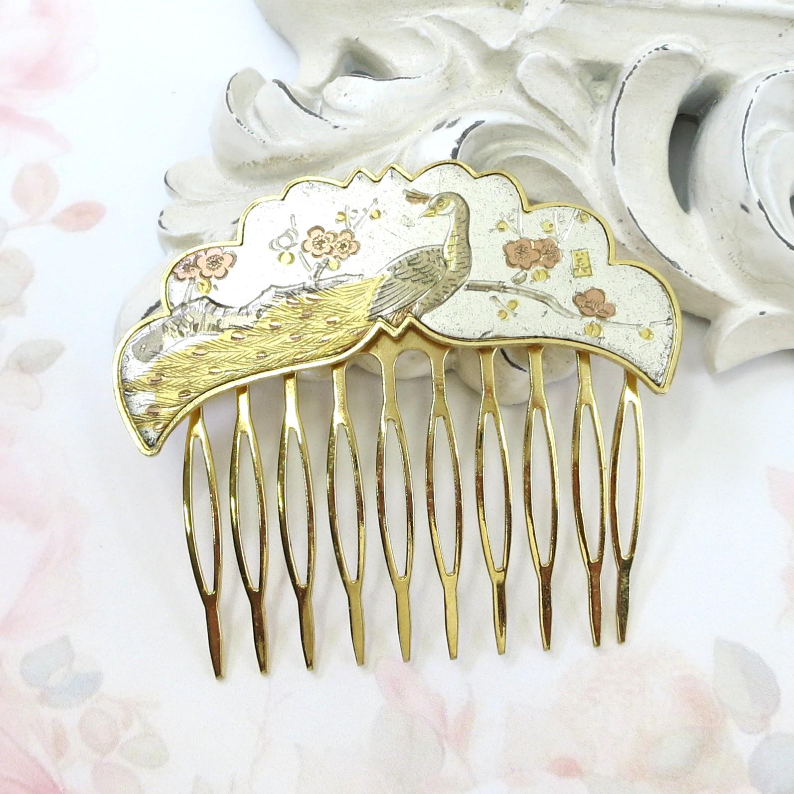 Vintage Cloisonne Hair Comb, Vintage Enamel Hair Comb 