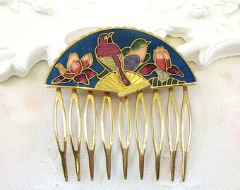 Vintage Peacock Cloisonné Hair Combs Vintage Metal Enamel Cloisonné Peacock Decorative Multicolor  main image 2