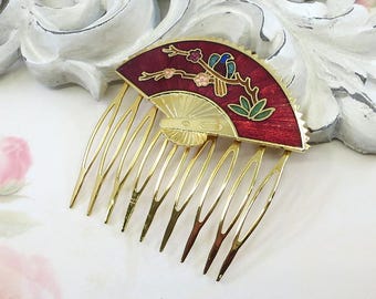 Due pettini per capelli vintage in metallo argentato con perline floreali in smalto cloisonné multicolore o NERO - Italia Due pettini per capelli vintage in metallo argentato con perline floreali in smalto cloisonné multicolore o NERO - Italia