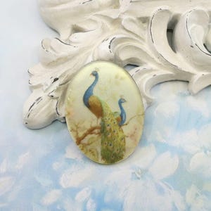 Cabochão de pavão da Alemanha Ocidental vintage, vidro espelhado vintage, 40 x 30 mm, 1 peça