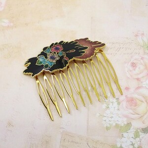 Vintage Cloisonne Hair Comb, Vintage Enamel Hair Comb, Hair  display picture 2