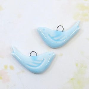 Porcelain Bird Pendant Charm, Robin Egg Blue Bird, 30mm 2 pieces