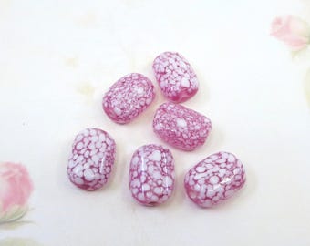 Vintage Japanese Glass Beads, Vintage Mottled Pink White Beads, 2 pieces