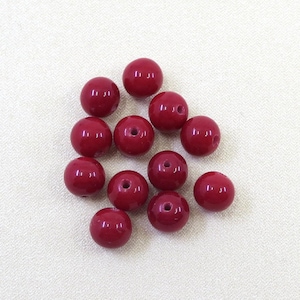 Vintage Japanese Handmade Glass Beads, Dark Red Glass Beads, 7mm, 12 pieces