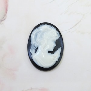 Vintage Black Ivory Cameo, Vintage Resin Cameo, Lady Cameo, 40x30mm, 1 piece