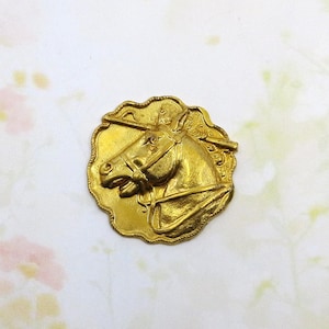 Vintage Brass Horse Head, Rare Brass Equestrian Stamping, 29mm, 1 piece