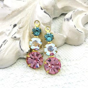 Swarovski Layered Crystals, Austrian Crystal Drops, Triple Layer, Earring Dangles, 23mm, 2 pieces