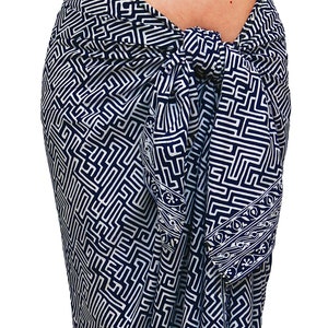 Navy Beach Sarong in a Maze Motif - Batik Sarong - Mens or Womens Beach Sarong Wrap