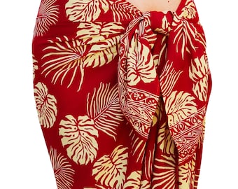 Hawaiian Beach Sarong Wrap - Tropical Jungle Leaf Batik Pareo - Lavalava