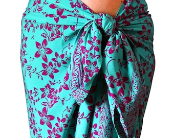 Hawaiian Beach Sarong Wrap Skirt - Plumeria Flowers Sarong - Batik Pareo