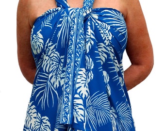 Plus Size 88" - 90"- Hawaiian Batik Beach Sarong Wrap Skirt or Dress - Jungle Leaf Pareo