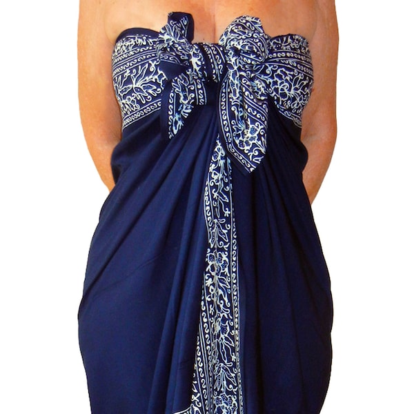 Paréo de plage - Paréo batik - Paréo bleu marine foncé et blanc - Jupe ou robe de paréo de plage pour femmes - Cover Up