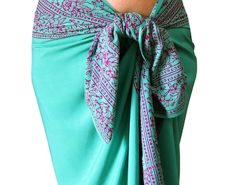 Teal Sarong Beach Wrap Skirt or Dress - Batik Pareo - Women's Clothing Beach Cover Up