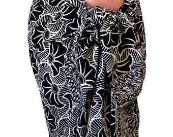 Gingko Leaf Batik Sarong: Black Rayon Beach Cover-Up