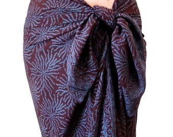 Chocolate Brown and Blue-Gray Sarong - Batik Pareo - Men or Women's Sea Anemone Beach Sarong