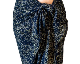 Midnight Blue Beach Sarong Wrap - Batik Pareo Skirt - Beach Cover Up