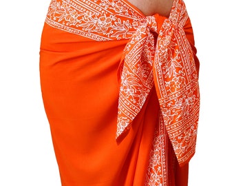 Orange Batik Sarong: Hand-Printed Rayon Beach Wrap