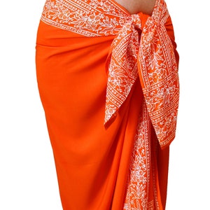 Orange Batik Sarong: Hand-Printed Rayon Beach Wrap