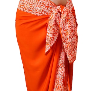Plus Size Orange Batik Sarong: Rayon Island Wrap Skirt