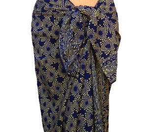 Beach Sarong Wrap Skirt - Midnight Blue & Tan Batik Sarong