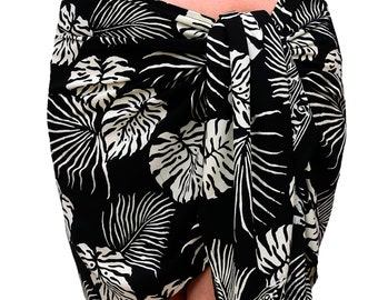 Short Hawaiian Sarong Wrap - Jungle Leaf Beach Sarong - Bikini Coverup