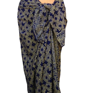 Beach Sarong Wrap Skirt - Midnight Blue & Tan Batik Sarong