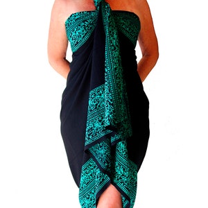 PLUS SIZE Sarong - Black & Teal Green Batik Sarong - Women's Plus Size Clothing - Beach Dress Cover Up