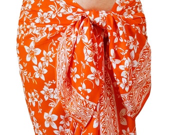 Hand-Batiked Rayon Sarong: Hawaiian Plumeria Beach Wrap