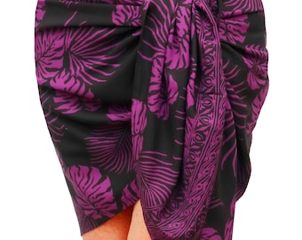 Short Beach Sarong Jungle Leaves - Hawaiian Batik Lavalava - Handmade Short Pareo for Women and Men