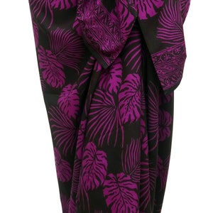 Batik Sarong in Midnight Blue & Tan Hawaiian Jungle Leaf Pareo Beach Sarong Skirt Black & Purple