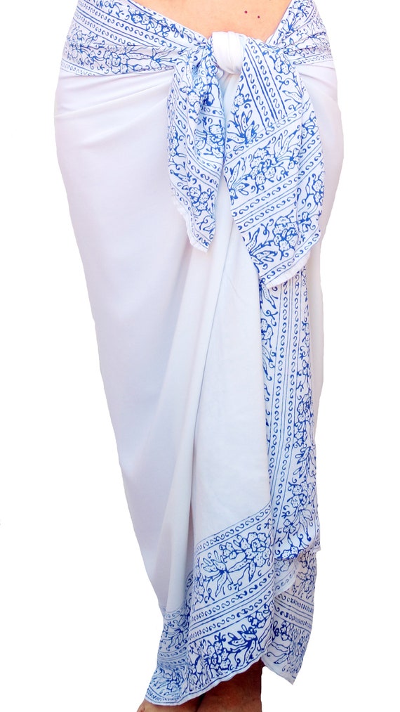 Beach Sarong Wrap Skirt White \u0026 Blue 