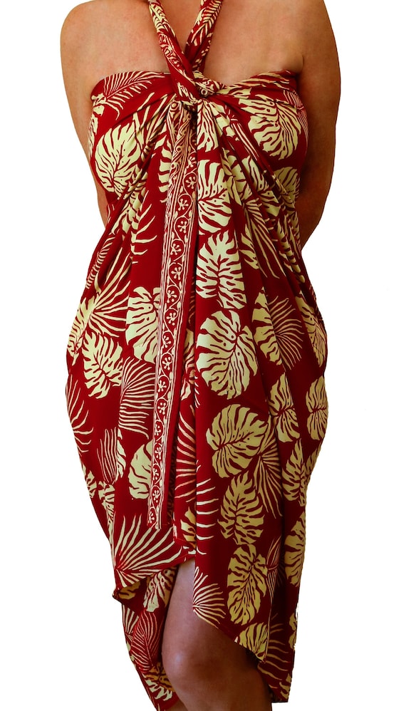 Plus Size 88 Hawaiian Jungle Leaf Pareo Batik Beach Sarong Wrap Skirt or  Dress Red & Creamy White Beach Sarong -  Canada