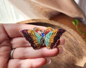 Vintage Butterfly Brooch - Fall Butterfly Enamel on Silver - Calcutta ANBM