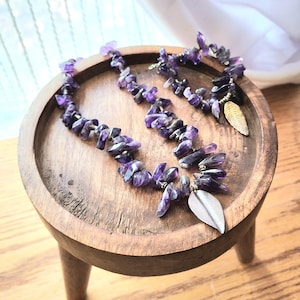 Vintage Raw Amethyst Beaded Necklace and Bracelet - Arrowhead Accents