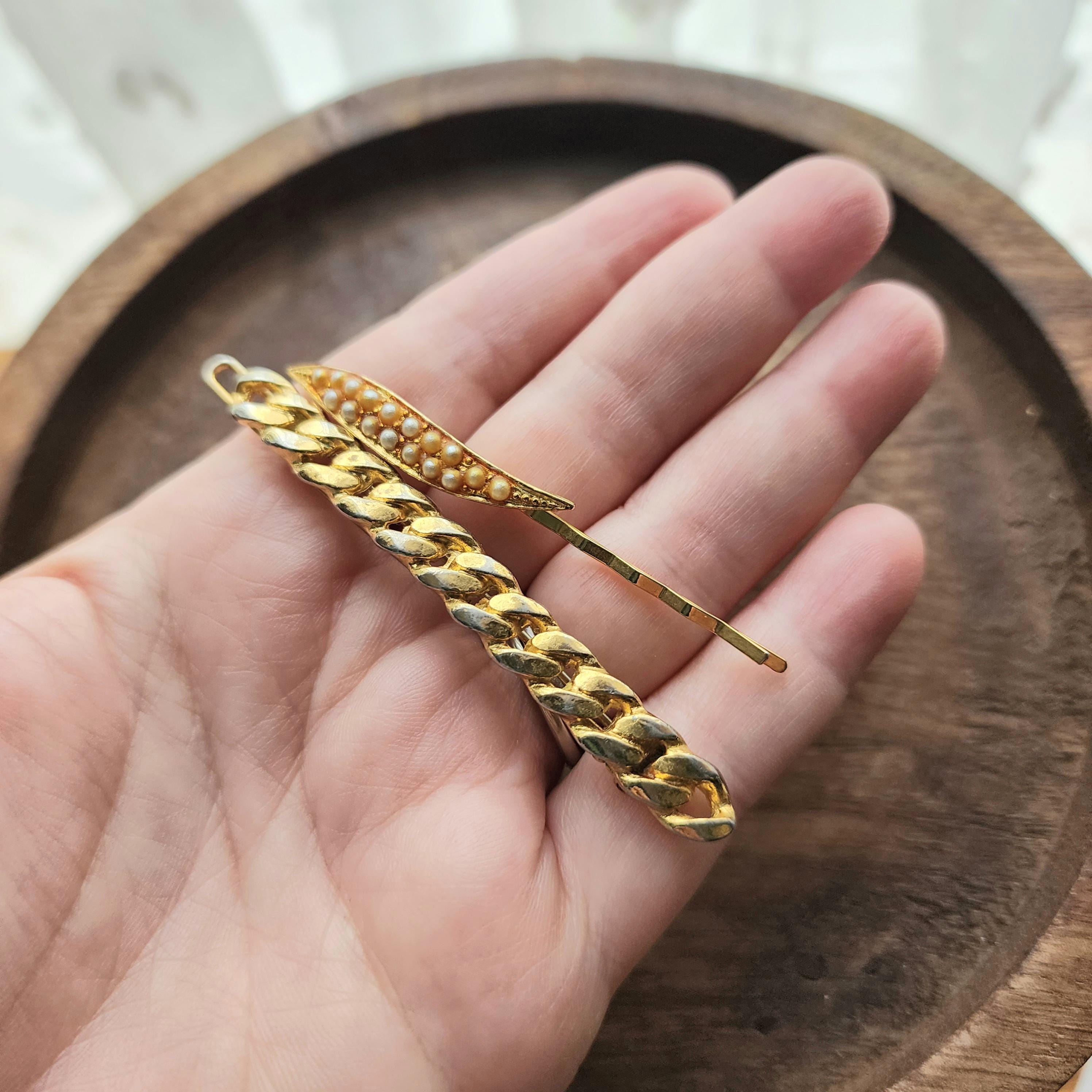Gorgeous classic FANCY set of pearl and gold barrette and gold bobby pins ? 1 Something Old Vintage Hair Pin,gold Ivory Pearl  main image 4