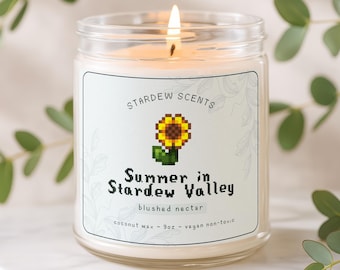 Stardew Valley Summer Scented Candle in glass, cozy gaming, gamer gift (9oz)