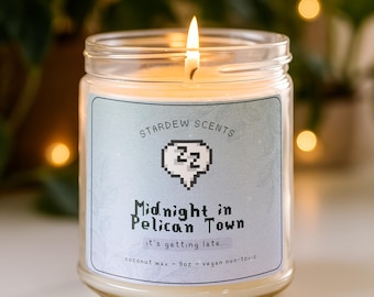 Stardew Valley Midnight in Pelican Town Scented Candle in glass, cozy gaming, gamer gift (9oz)