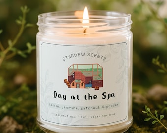 Stardew Valley Day at the Spa Scented Candle in glass, cozy gaming, gamer gift (9oz)