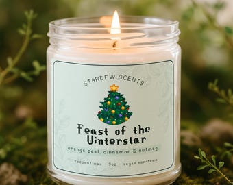 Stardew Valley Feast of the Winterstar Scented Candle in glass, Christmas, cozy gaming, gamer gift (9oz)