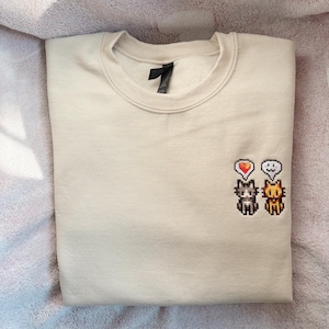 Embroidered Stardew Valley Cats Sweatshirt, Pixel Art, Cozy Gamer Gift, Embroidery