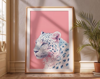 ユキヒョウの印刷可能なアート - 水彩ヒョウ柄、ヒョウのポスター