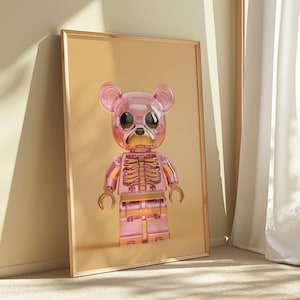 Pink Teddy Bear Skeleton Printable Art Print, Whimsical Bear Animal Digital Wall Art, Vibrant Playful Bear Prints, Kids Room Decor