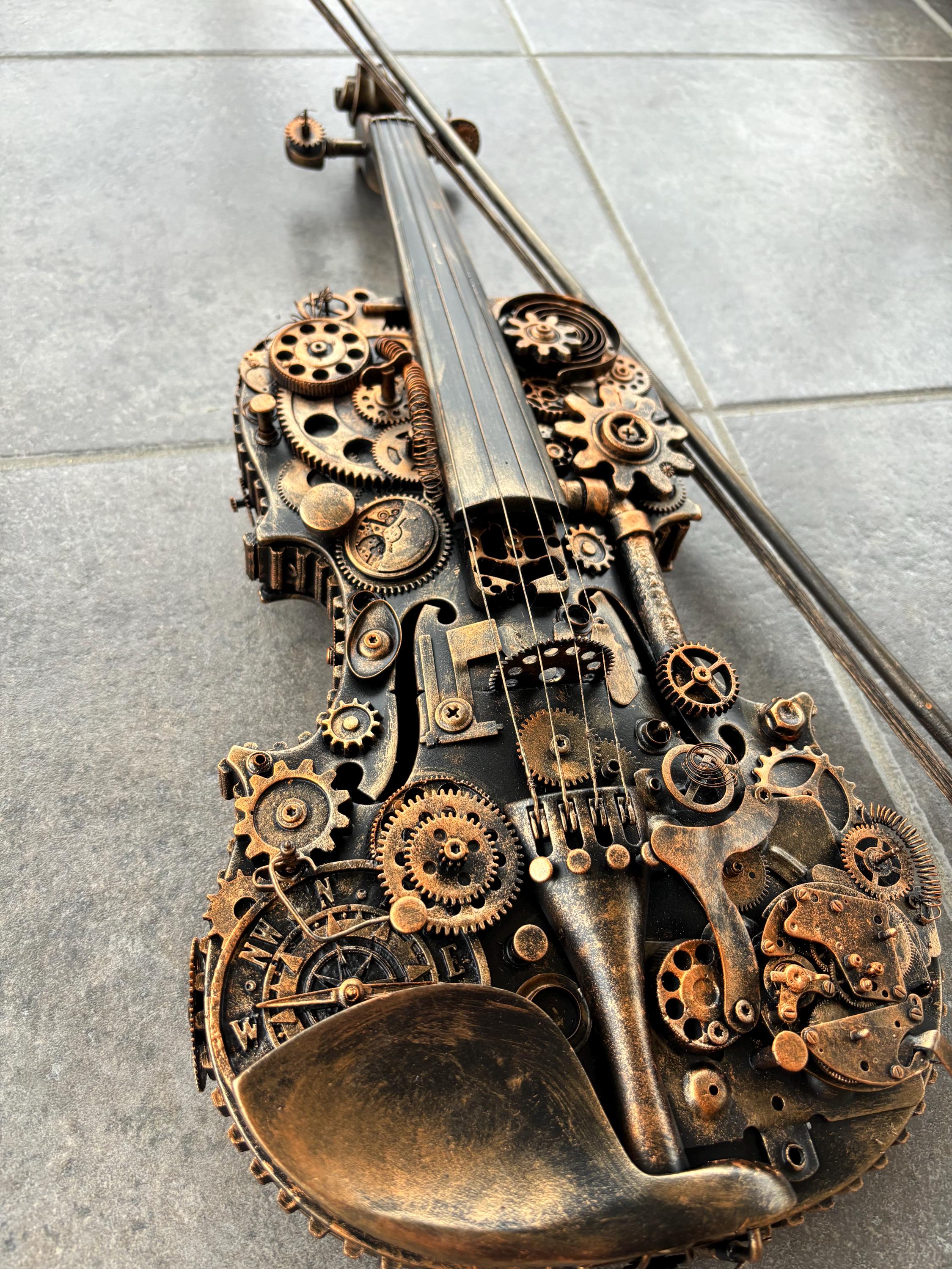Steampunk Violin With Gears and Metal Elements Musical Instrument With ...